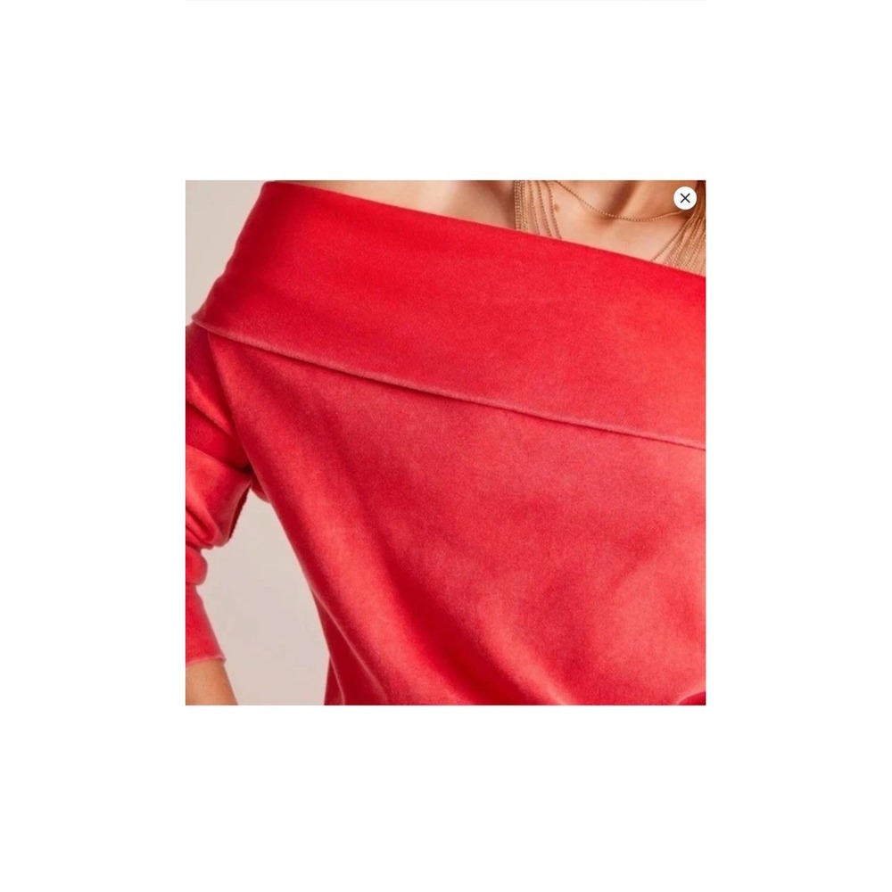 Free People Red Racer Off Shoulder Long Sleeve Not The Same Tee Size Med